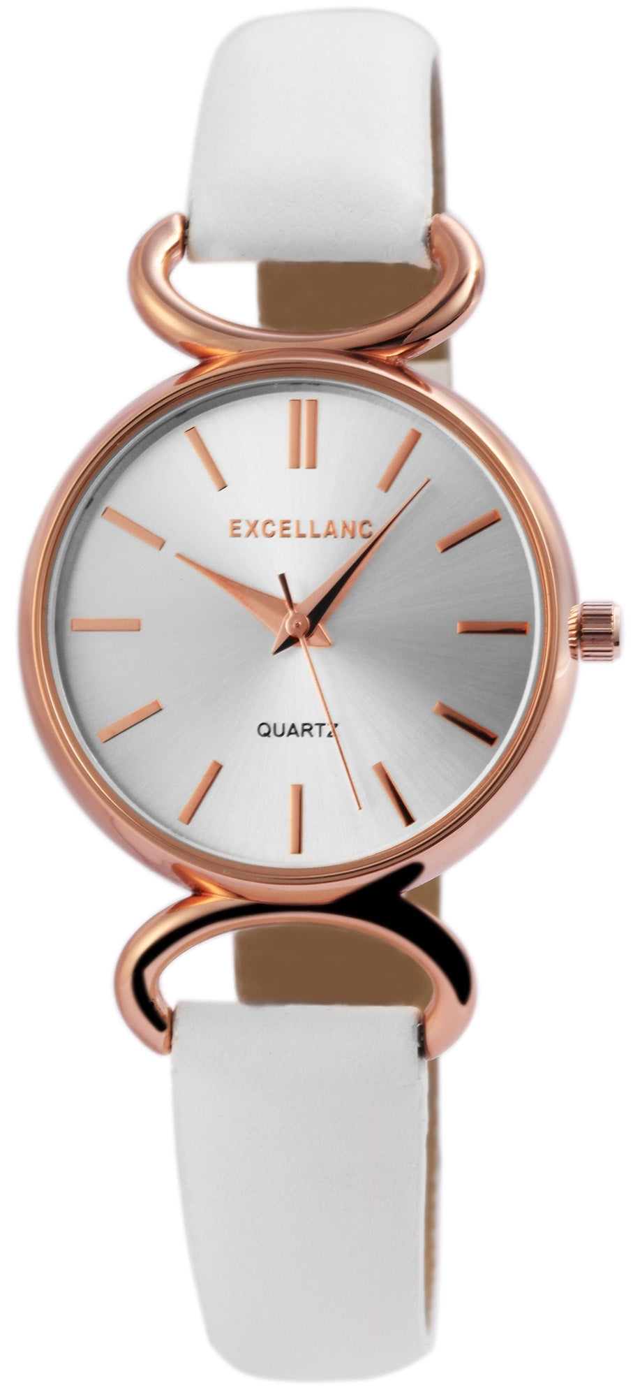 Excellanc dámské hodinky s řemínkem z imitace kůže EX0484, barva růžového zlata, ciferník stříbrné barvy